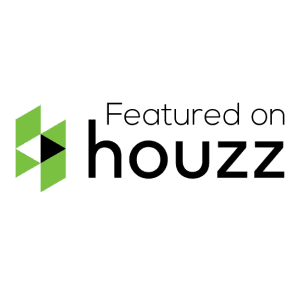 A green square with the words featured on houzz.